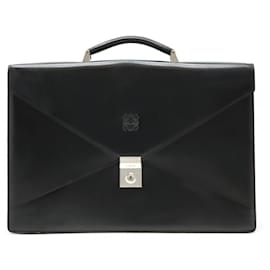 Loewe-Loewe Anagram Leather Briefcase Black-Black