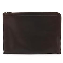 Hermès-Hermes Leather Zip Computer Clutch Bag-Brown