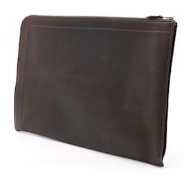 Hermès-Hermes Leather Zip Computer Clutch Bag-Brown