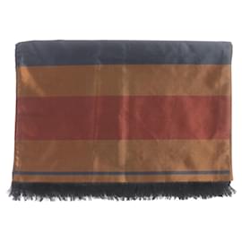 Hermès-HERMES Silk Stripe Fringe Scarf Brown Red Navy-Brown