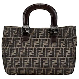 Fendi-Fendi Zucca Mini Tote Bag Canvas Leather-Brown