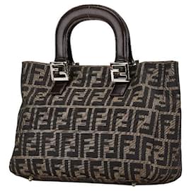 Fendi-Fendi Zucca Mini Tote Bag Canvas Leather-Brown