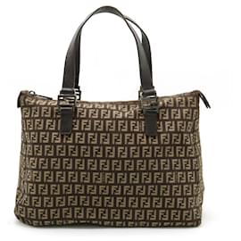 Fendi-Fendi Zucchino Tote Bag Canvas Leather-Brown