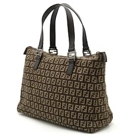Fendi-Fendi Zucchino Tote Bag Canvas Leather-Brown