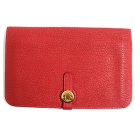 Hermès Hermes Dogon GM Chevre Mysore Leather Wallet Red