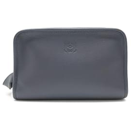 Loewe-Loewe Anagram Leather Clutch Bag-Blue