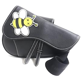 Christian Dior-Dior Kaws Bee Leather Saddle Body Bag Black-Black