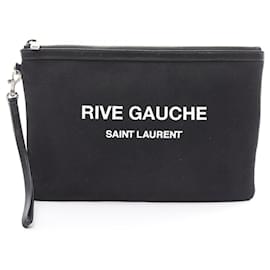 Yves Saint Laurent-Yves Saint Laurent Canvas Leather Clutch Bag-Black