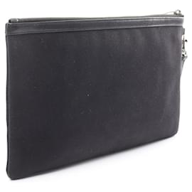 Yves Saint Laurent-Yves Saint Laurent Canvas Leather Clutch Bag-Black
