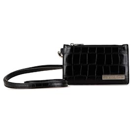 Balenciaga-Balenciaga Croc Embossed Leather Card Case-Black