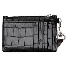 Balenciaga-Balenciaga Croc Embossed Leather Card Case-Black