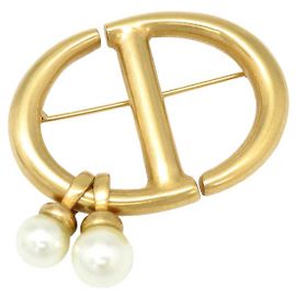 Christian Dior Dior Metallharz Perlenbrosche Golden Metallisch