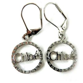 Chloé Chloe Silver Crystal Logo Piercing Ohrringe Silber Metallisch