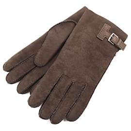 Hermès-Luvas Mouton Hermes Marrom Escuro 9-Marrom