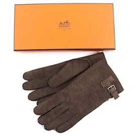 Hermès-Luvas Mouton Hermes Marrom Escuro 9-Marrom