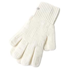 Hermès-HERMES Wool H-Pattern Knit Gloves Women M-White