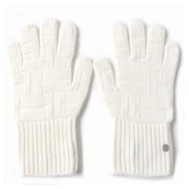 Hermès-HERMES Wool H-Pattern Knit Gloves Women M-White