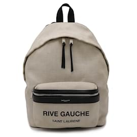 Yves Saint Laurent-Yves Saint Laurent Linen Leather Backpack-Black