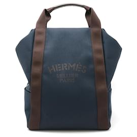 Hermès-Hermes Canvas Leather Backpack-Blue