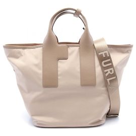 Bolsa tote de nylon e couro Furla Piuma L Marrom Bege