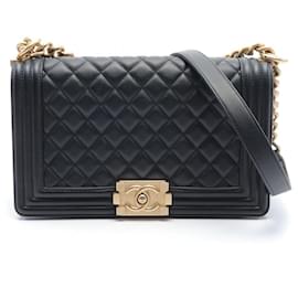 Chanel-Chanel Boy Lambskin Shoulder Bag Black-Black