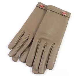 Hermès-Hermes Lambskin Leather Gloves Beige 7-Brown,Beige