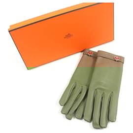 Hermès-Hermes Lambskin Leather Gloves Beige 7-Brown,Beige