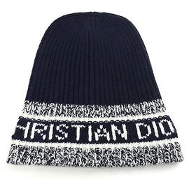Christian Dior Dior D-White Wool Cashmere Beanie Hat Blue