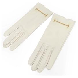 Hermès-Hermes Leather Gloves Ivory-White