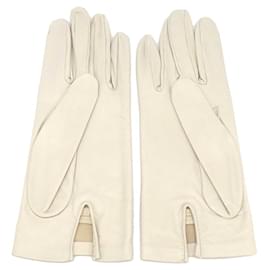 Hermès-Hermes Leather Gloves Ivory-White