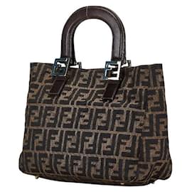 Fendi-Fendi Zucca Mini Tote Bag Canvas Leather-Brown