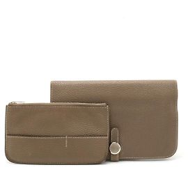 Hermès Hermes Dogon Duo GM Bifold Wallet Leather Grey