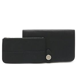 Hermès Hermes Dogon Duo GM Leather Wallet Black Black