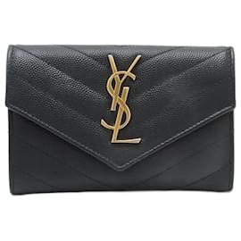 Porte-monnaie en cuir monogramme Yves Saint Laurent Noir