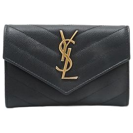 Leder-Monogramm-Münzgeldbörse von Yves Saint Laurent Schwarz