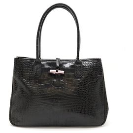 Longchamp Roseau Leder Tote Bag Schwarz Schwarz