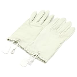 Hermès-Hermes Leather Gloves Off-White-White