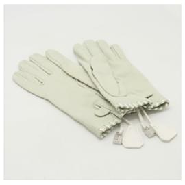 Hermès-Hermes Leather Gloves Off-White-White