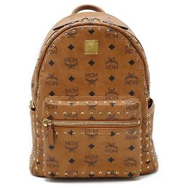 MCM Visetos Logo Backpack PVC Leather Brown