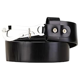 Céline-Celine Leather Pelican Hook Belt Black-Black