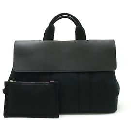 Hermès Hermes Valparaiso MM Canvas Leather Tote Bag Black