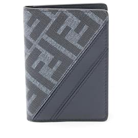 Fendi-Fendi Diagonal Card Case PVC Coated Canvas Leather-Blue