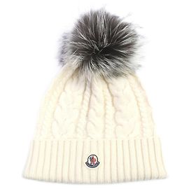 Gorro de lã e cashmere Moncler com pele de raposa Branco