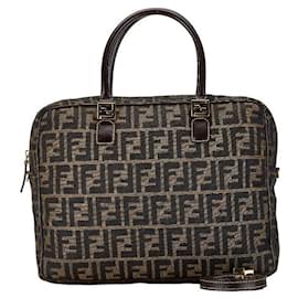 Fendi-Fendi Canvas Leather Zucca Business Bag-Brown