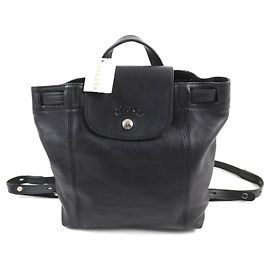 Longchamp Le Pliage Cuir Leather Backpack Black