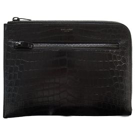 Pochette en cuir noir gaufré Saint Laurent Noir