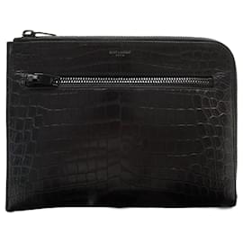 Saint Laurent-Saint Laurent Black Embossed Leather Clutch Bag-Black