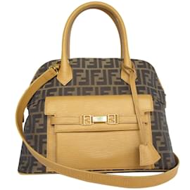 Fendi-Fendi Zucca Handbag and Shoulder Bag-Brown