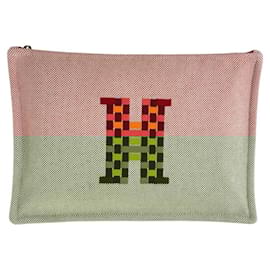 Hermès-Hermes Toile Ash H Tissage Clutch-Pink