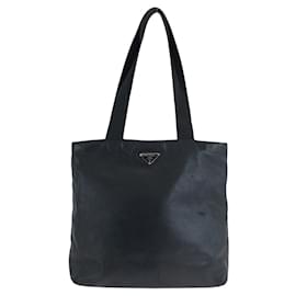 Prada-Prada Leather Triangle Logo Tote Bag-Black